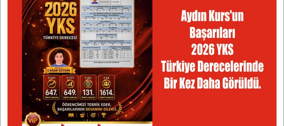 Aydın Kurs'un  Başarıları  2026 YKS  Türkiye Derecelerinde  Bir Kez Daha Görüldü.
